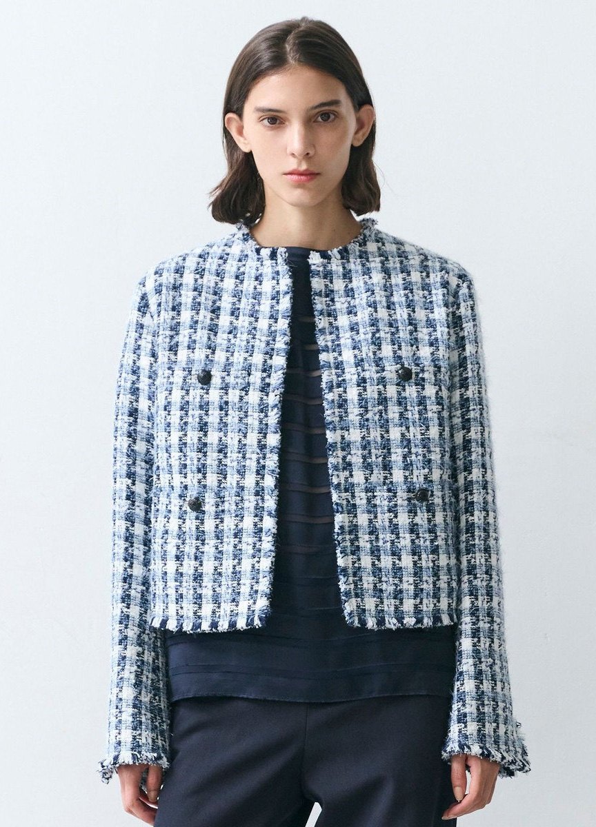 釦飾短版花呢外套